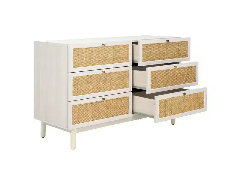Rattan Mesh 6-Drawer Dresser DRS9600 in Deep Walnut with Gold Pulls