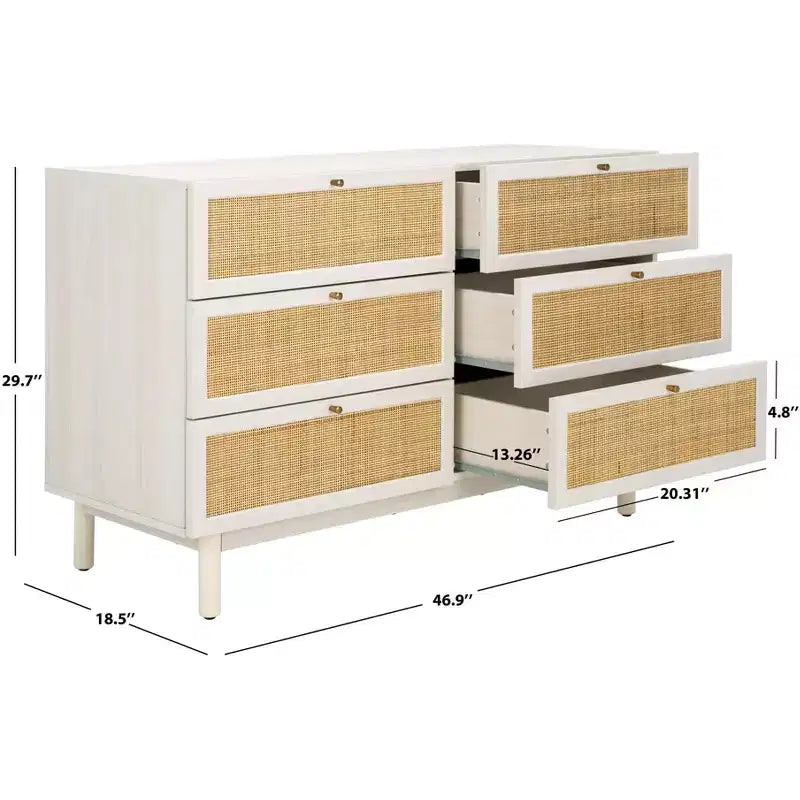 Rattan Mesh 6-Drawer Dresser DRS9600 in Deep Walnut with Gold Pulls