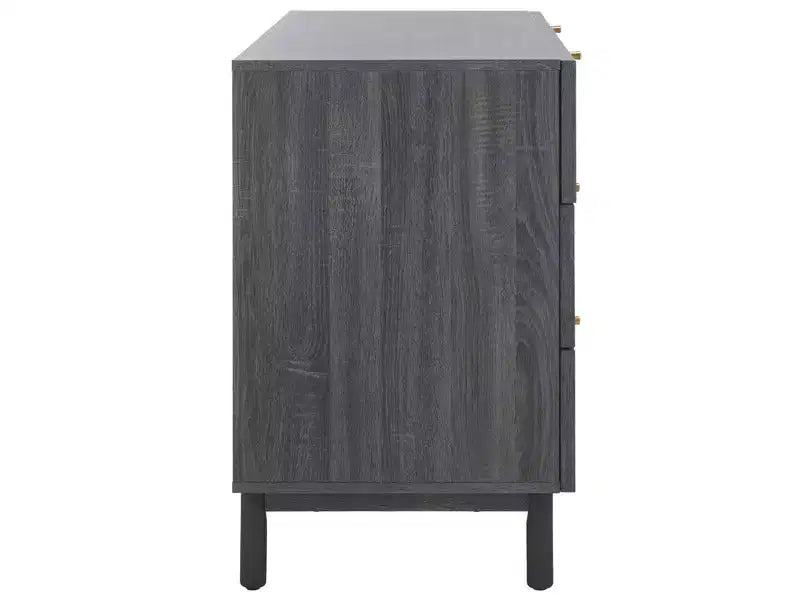 Rattan Mesh 6-Drawer Dresser DRS9600 in Deep Walnut with Gold Pulls
