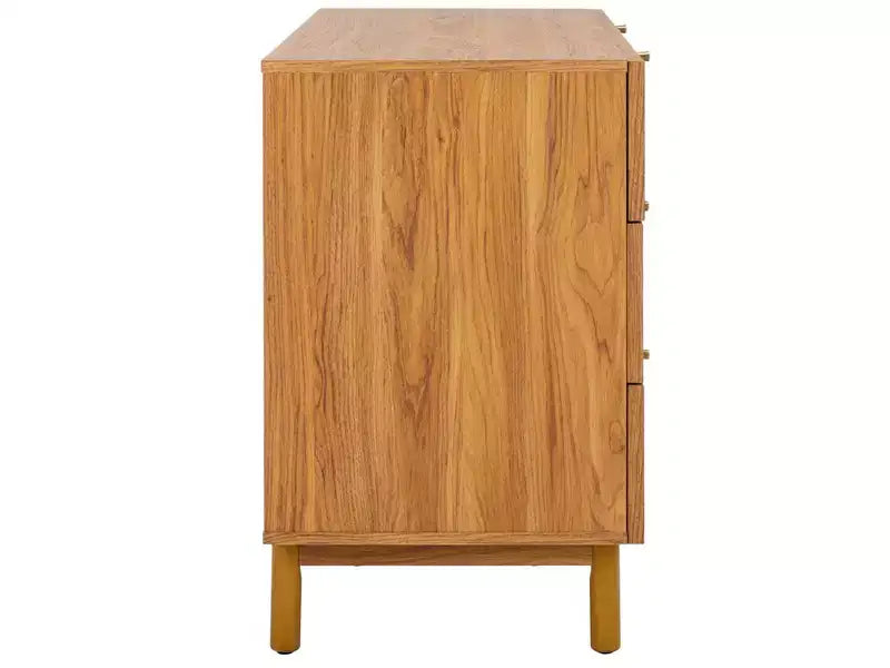 Rattan Mesh 6-Drawer Dresser DRS9600 in Deep Walnut with Gold Pulls