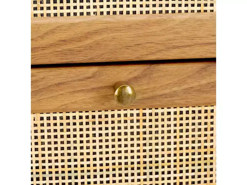 Rattan Mesh 6-Drawer Dresser DRS9600 in Deep Walnut with Gold Pulls