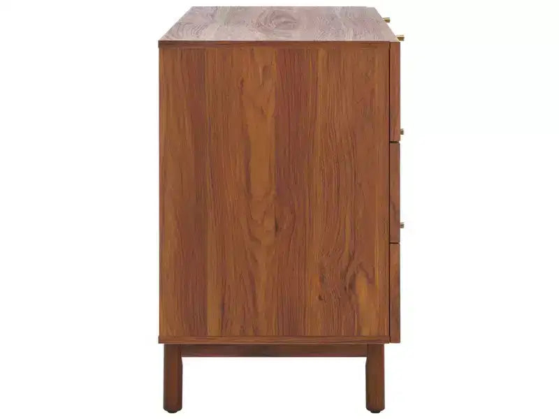 Rattan Mesh 6-Drawer Dresser DRS9600 in Deep Walnut with Gold Pulls