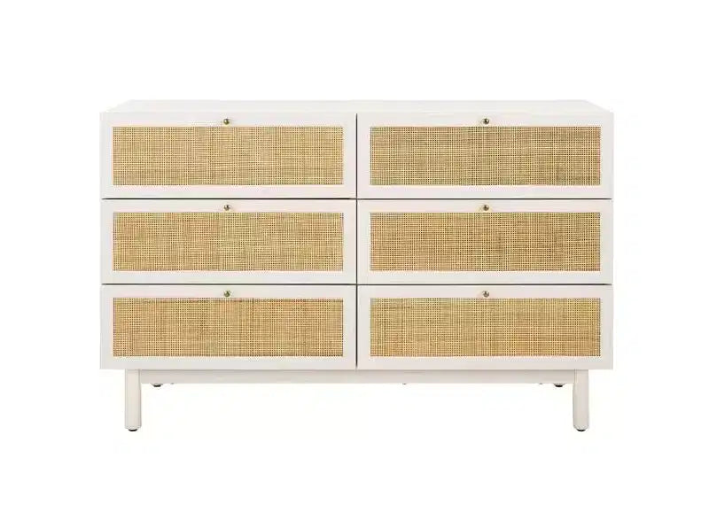 Rattan Mesh 6-Drawer Dresser DRS9600 in Deep Walnut with Gold Pulls