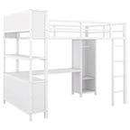 Lit mezzanine en métal blanc cassé avec bureau et armoire - Grand lit
