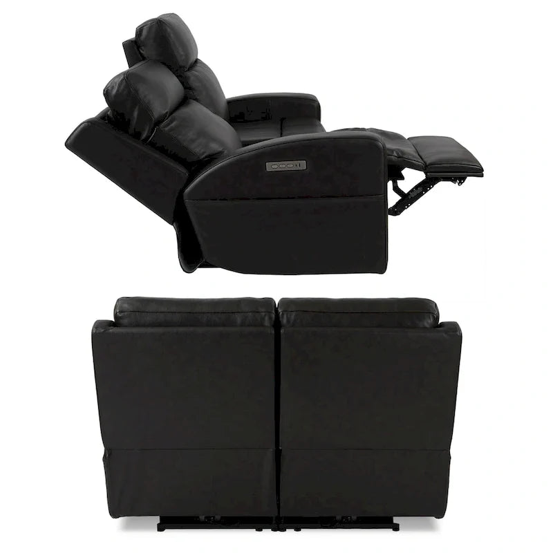 Causeuse inclinable électrique en cuir véritable avec espace de rangement et port de charge USB pour salon