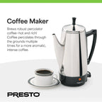 Cafetière à percolateur Presto en acier inoxydable, 12 tasses, robuste, argent - 2.79