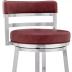 Tabouret de bar de 66 cm Madrid, hauteur comptoir, en similicuir rouge et acier inoxydable brossé