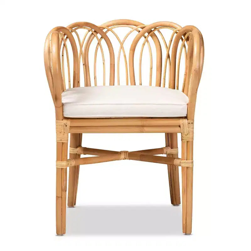 Handmade Natural Rattan Accent Chair in Natural and White with Curved Design