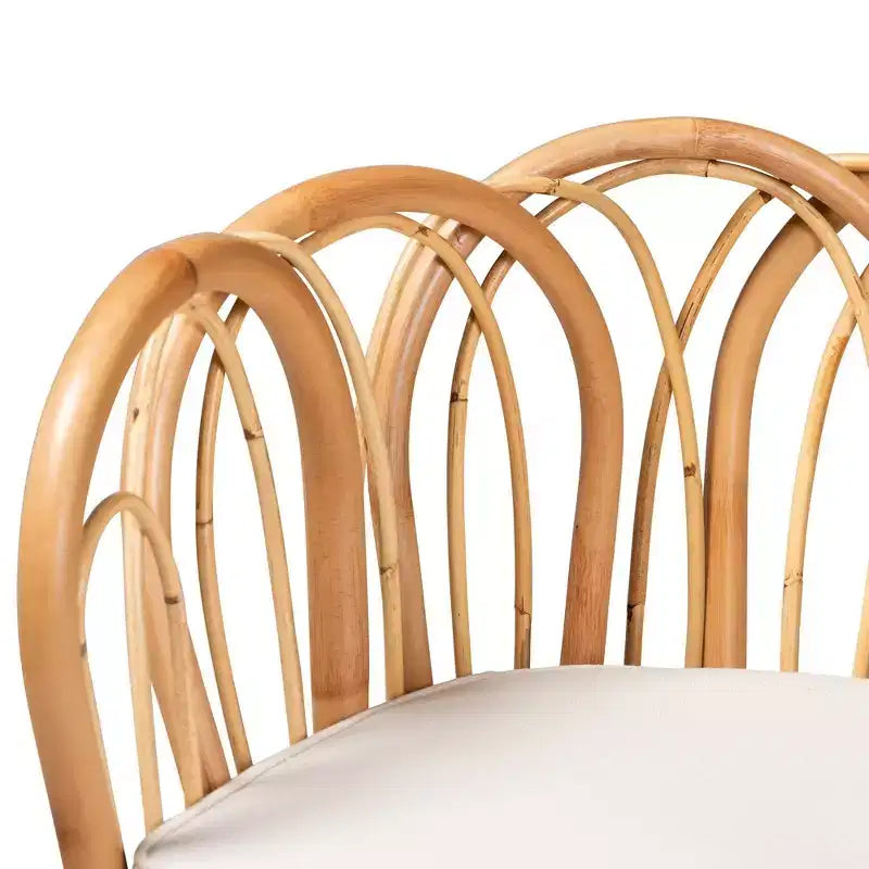 Handmade Natural Rattan Accent Chair in Natural and White with Curved Design