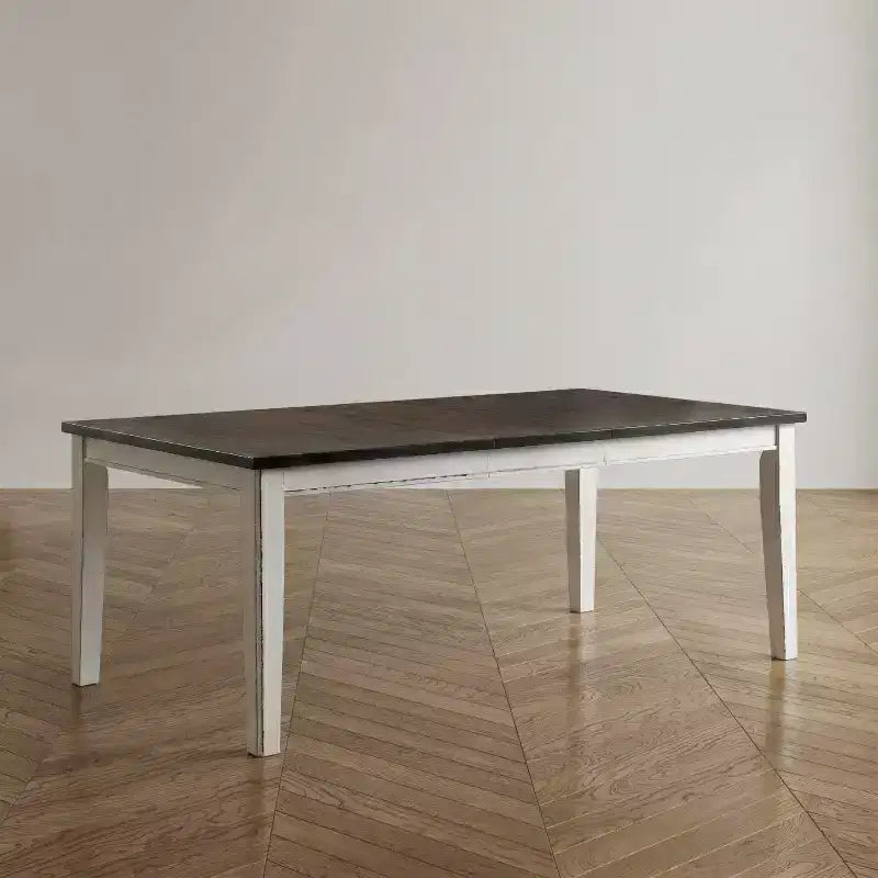 78 Inch Butterfly Leaf Extendable Dining Table in Weathered White and Dark Walnut