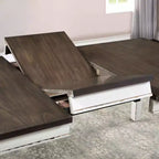 Table à manger extensible de 78 pouces avec rallonge papillon, en blanc vieilli et noyer foncé