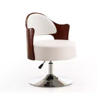 Chaise d'appoint pivotante en similicuir réglable en hauteur avec siège rond, dossier façon grain de bois et piètement en métal