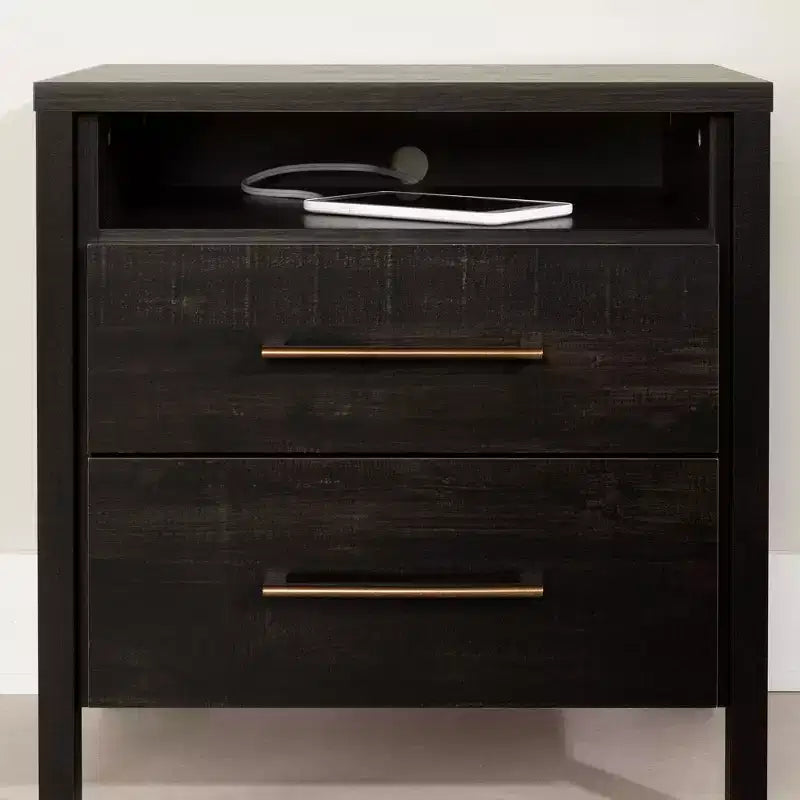2 Drawer Nightstand Rubbed Black - South Shore