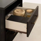 Table de chevet de chambre à 2 tiroirs au fini noir patiné avec grands tiroirs de rangement