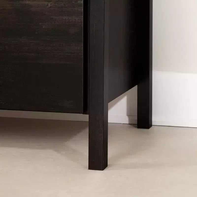 2-Drawer Bedroom Nightstand in Rubbed Black Finish with Large Storage Drawers