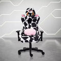 Cow Print Velvet Gaming Chair with Memory Foam and Adjustable Features