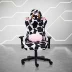 Chaise de gaming en velours imprimé vache avec mousse à mémoire de forme et fonctionnalités réglables