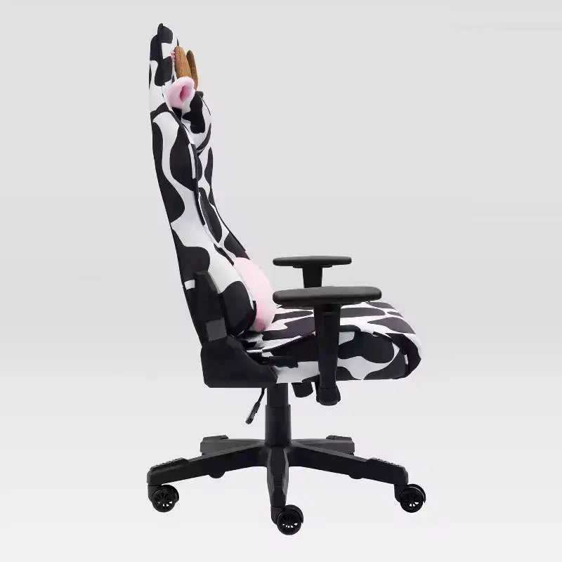 Cow Print Velvet Gaming Chair with Memory Foam and Adjustable Features