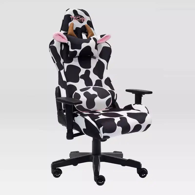 Cow Print Velvet Gaming Chair with Memory Foam and Adjustable Features