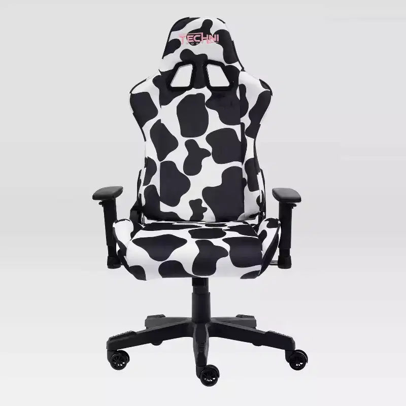 Cow Print Velvet Gaming Chair with Memory Foam and Adjustable Features