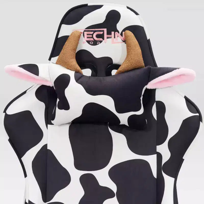 Cow Print Velvet Gaming Chair with Memory Foam and Adjustable Features