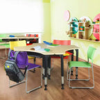 Bureau d'activité scolaire réglable en hauteur de 28 pouces avec rangement pour livres et finition érable