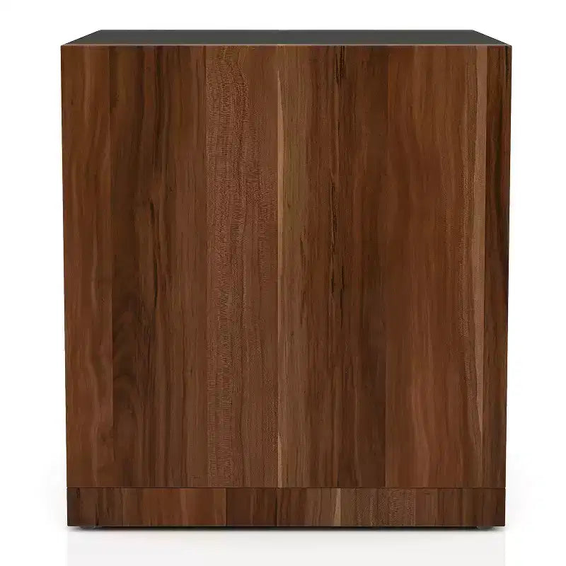 Tempered Glass Insert End Table Dark Walnut with Open Shelf and Gold Highlights