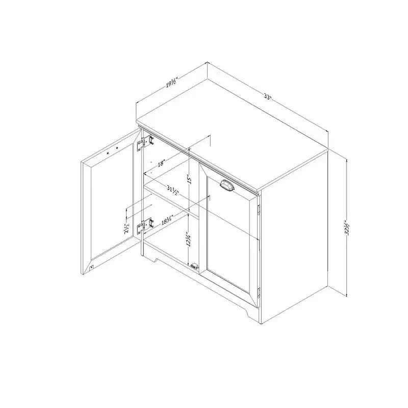 2-Door Farmhouse Storage Cabinet in Pure White with Adjustable Shelf and Metal Handles