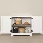 Meuble de rangement de style campagnard à 2 portes blanc pur avec étagère réglable et poignées en métal
