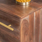 Console de Rangement Mid-Century Moderne de 58 Pouces en Bois d'Acacia Massif Marron avec Poignées Dorées