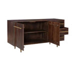 Console de Rangement Mid-Century Moderne de 58 Pouces en Bois d'Acacia Massif Marron avec Poignées Dorées