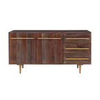 Console de Rangement Mid-Century Moderne de 58 Pouces en Bois d'Acacia Massif Marron avec Poignées Dorées