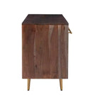 Console de Rangement Mid-Century Moderne de 58 Pouces en Bois d'Acacia Massif Marron avec Poignées Dorées