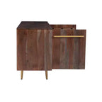 Console de Rangement Mid-Century Moderne de 58 Pouces en Bois d'Acacia Massif Marron avec Poignées Dorées