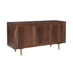 Console de Rangement Mid-Century Moderne de 58 Pouces en Bois d'Acacia Massif Marron avec Poignées Dorées