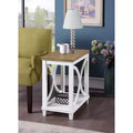 Chairside End Table with Shelf in Driftwood Top and White Frame