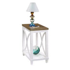 Table d'appoint de chevet avec étagère, plateau aspect bois flotté et cadre blanc