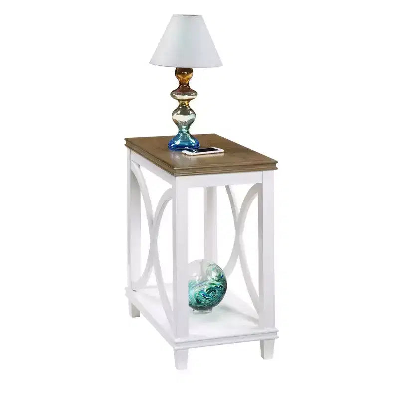 Chairside End Table with Shelf in Driftwood Top and White Frame