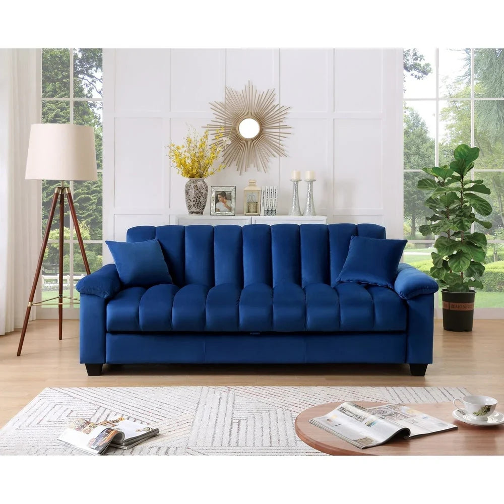 Canapé convertible de salon en tissu matelassé avec dossier cannelé