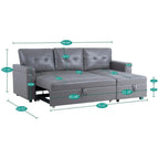 Canapé d'angle réversible convertible avec lit gigogne, méridienne de rangement et pieds durables