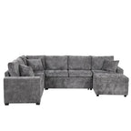 Canapé d'angle en chenille convertible, canapé-lit en forme de L avec pouf de rangement, 3 oreillers et dispositifs de charge