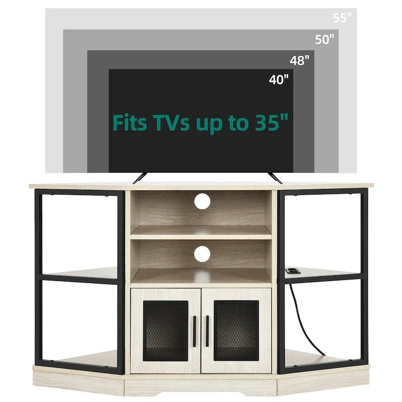 Meuble TV d'angle de ferme, meuble multimédia avec prise de courant pour téléviseurs jusqu'à 55 pouces