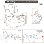 Fauteuil inclinable électrique double moteur grand et large MCombo avec massage et double chauffage pour personnes âgées de grande taille, tissu R7635