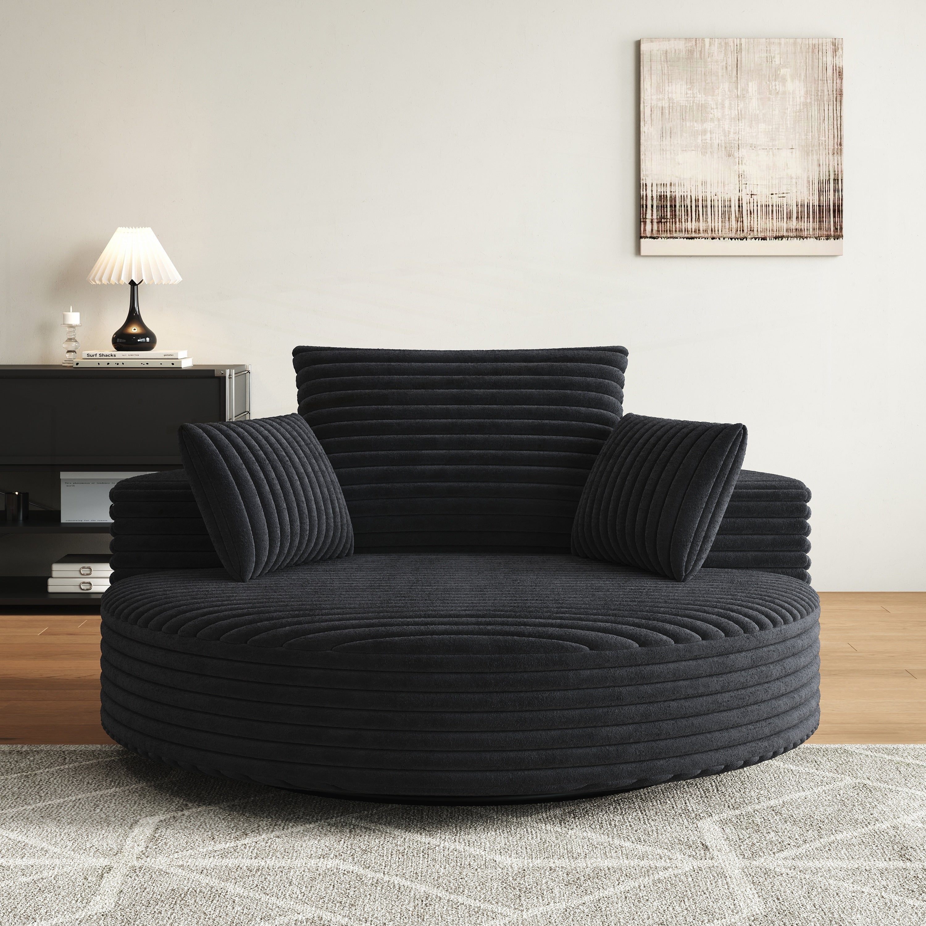 Fauteuil pivotant simple en velours côtelé et chenille avec rembourrage en mousse