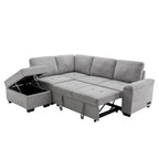 Canapé d'angle convertible 5 places en L 84,75 po avec pouf de rangement, rangement de bras dissimulé et chargement USB pour salon