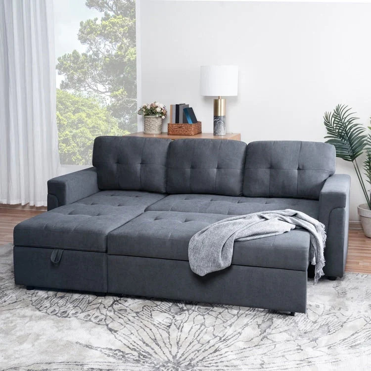 Canapé d'angle réversible convertible avec lit gigogne, méridienne de rangement et pieds durables
