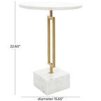 Table d'appoint géométrique en marbre avec support rectangulaire en métal doré - Blanc