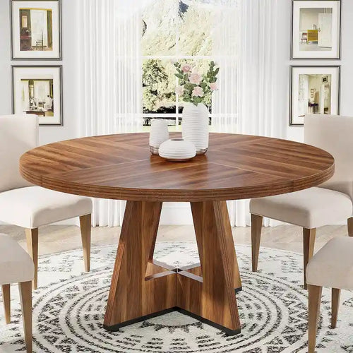 Table à manger ronde de 120 cm pour 4 personnes, table de salle à manger/cuisine/salon en bois style ferme