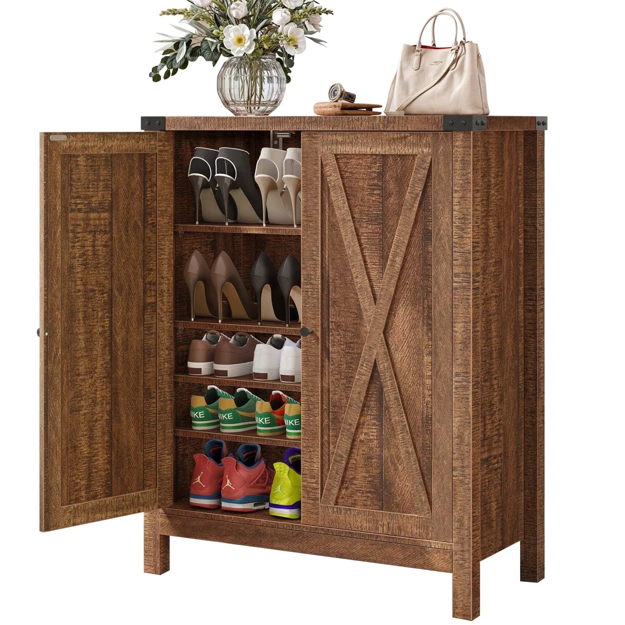 Meuble de rangement pour chaussures Moasis à 5 niveaux et 20 paires avec portes doubles pour entrée