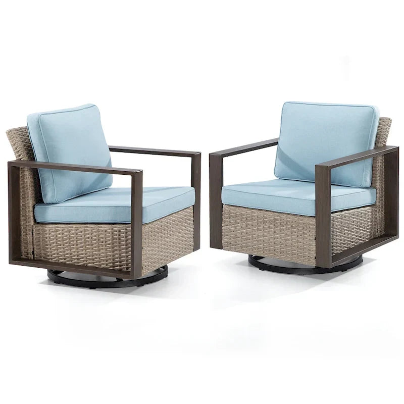 Fauteuil à bascule d'extérieur Cozywor en osier 2 pièces avec structure métallique et coussins